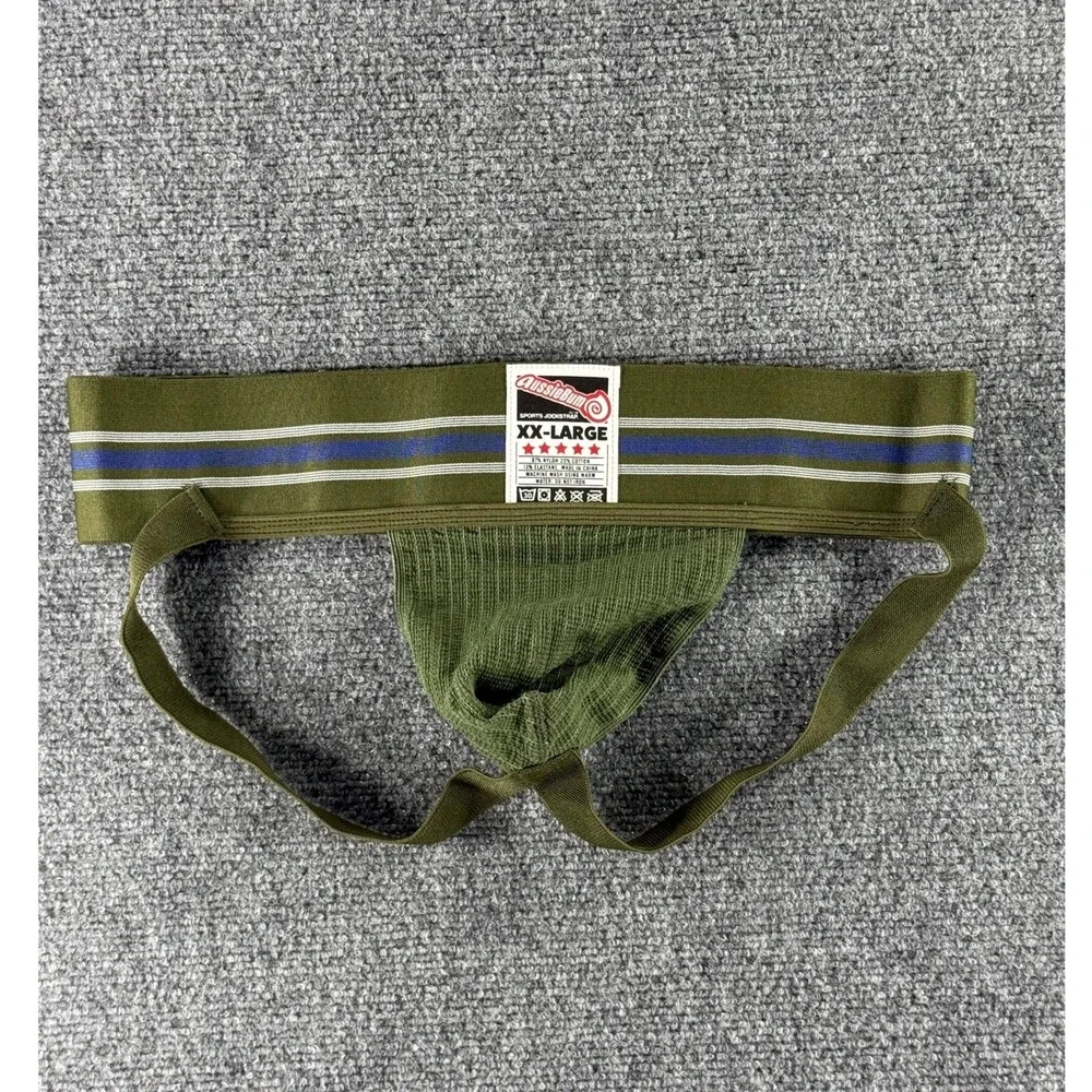 AussieBum Sports Jockstrap Mens XXL Olive Green Striped Athletic Underwear
